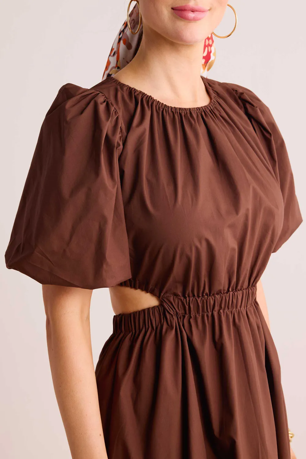 Brown Puff Sleeve Tiered Maxi Dress
