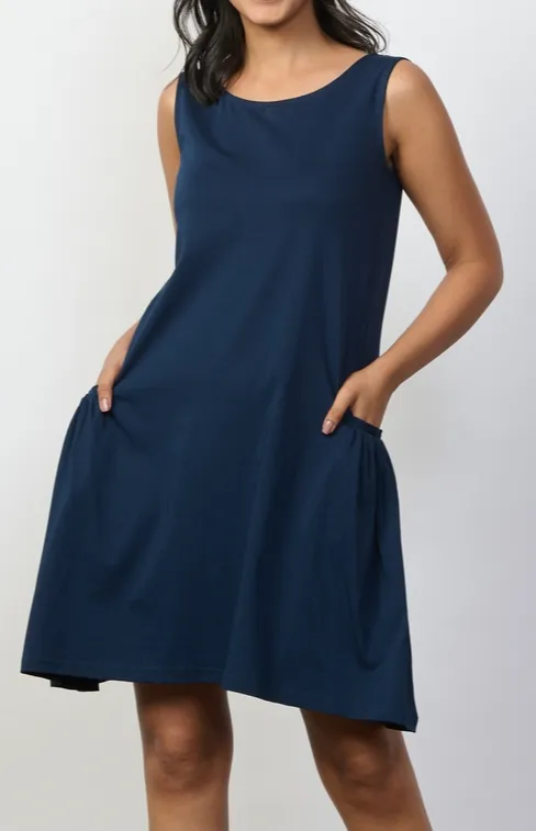 Deep Blue Pima Cotton Pocket Dress