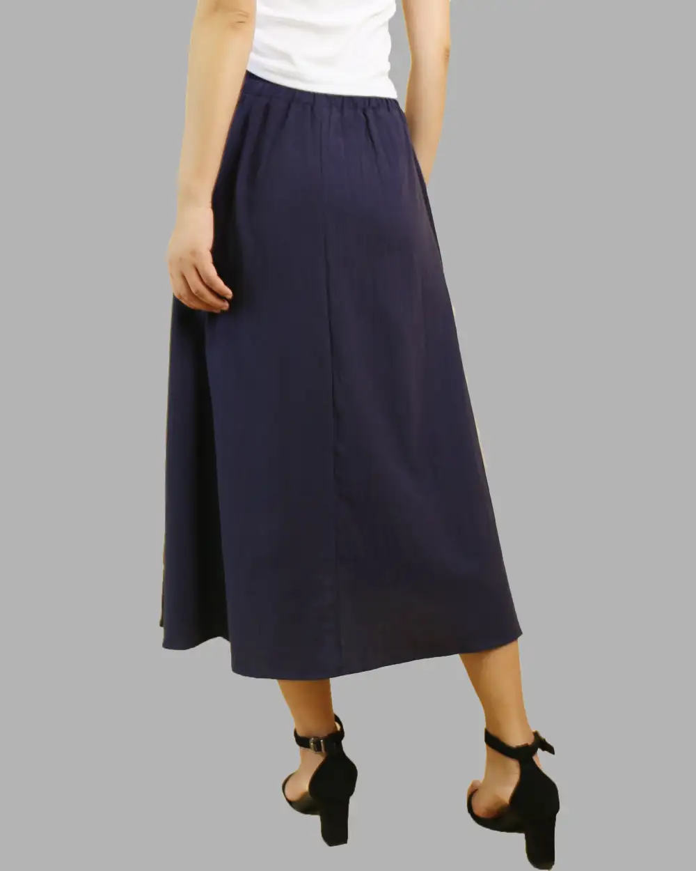 Relaxed Boho Linen Flared Midi Skirt