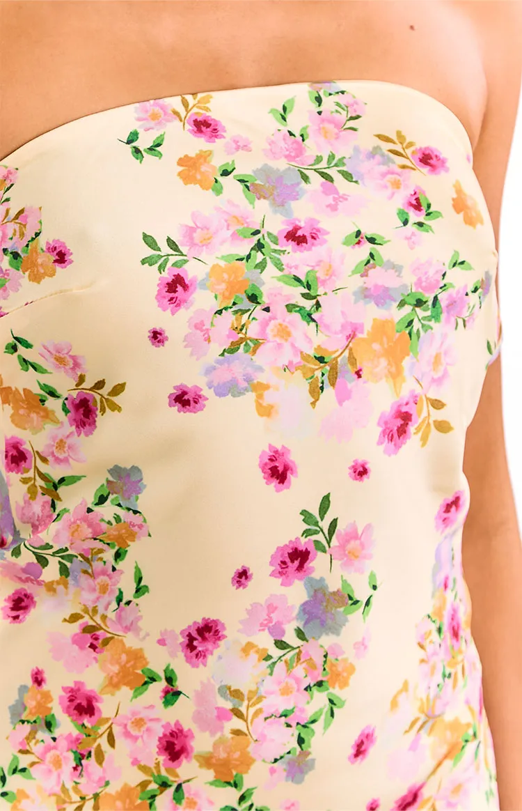 Cowl Neck Strapless Floral Mini Dress