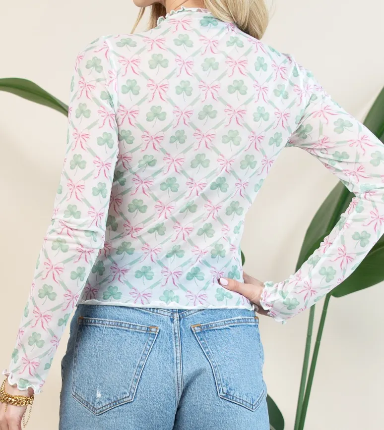 Shamrock Bow Detail Mesh Top