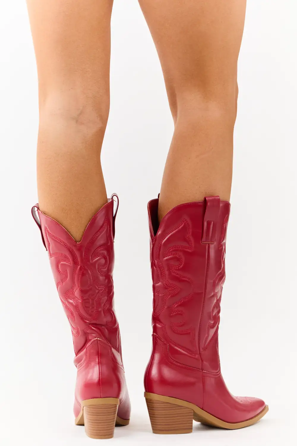 Faux Leather Embroidered Cowboy Boots