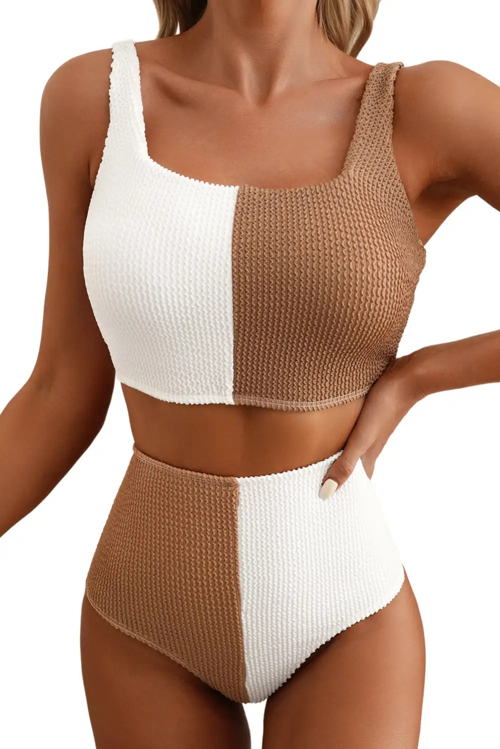 Resort Corded Colorblock Square Neck Bikini Set