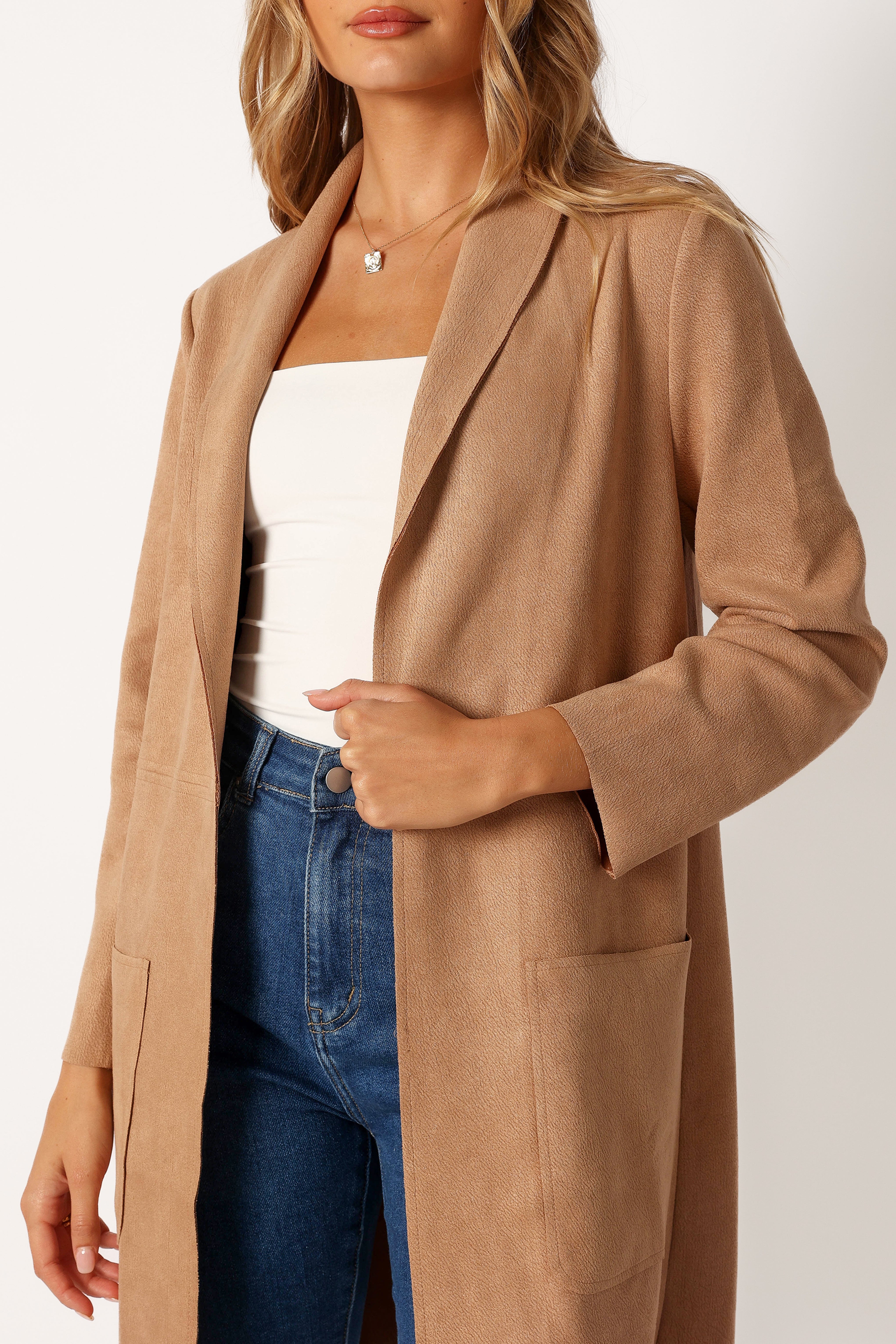 Veda Faux Suede Long Jacket - Tan