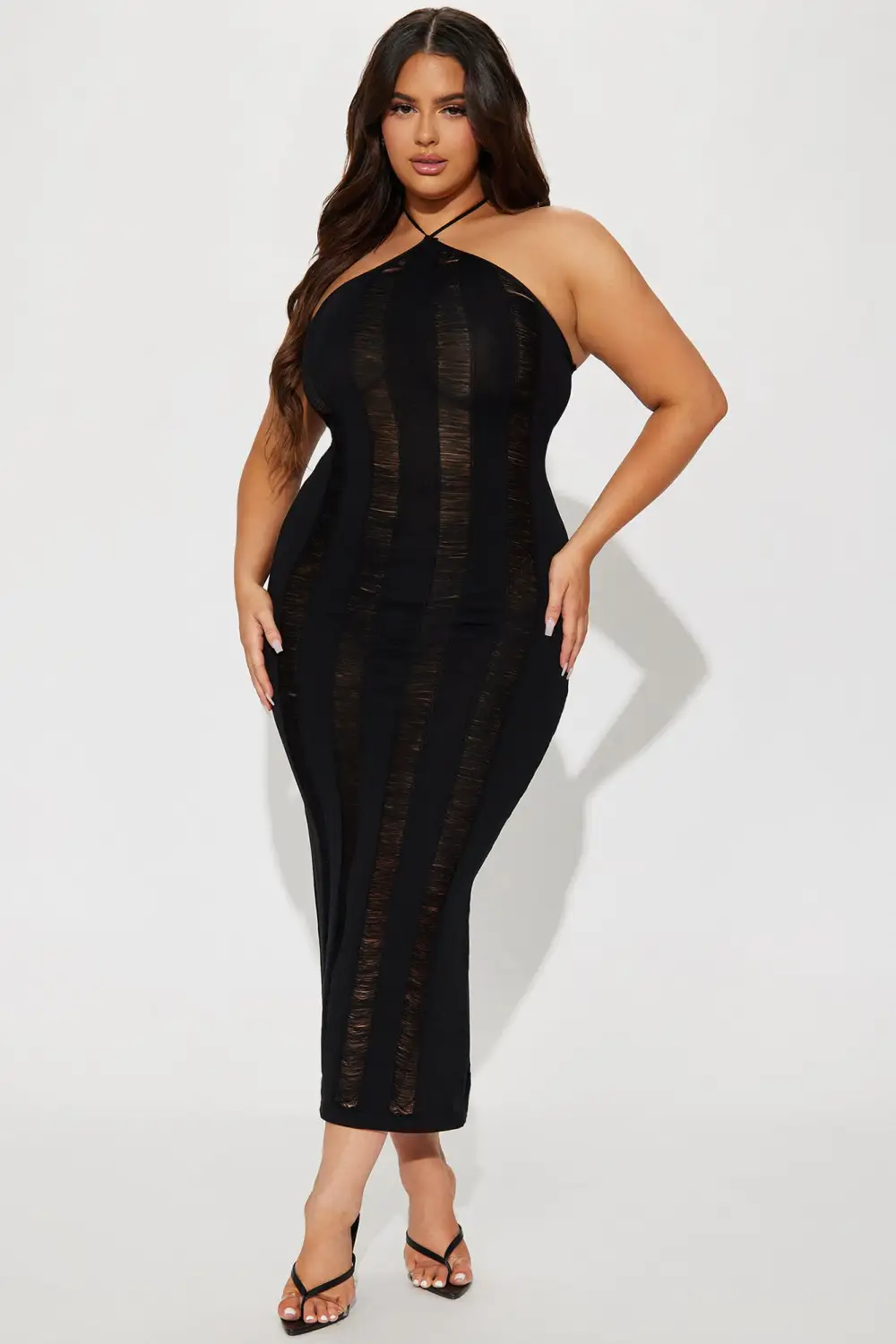 Distressed Halter Maxi Dress - Black