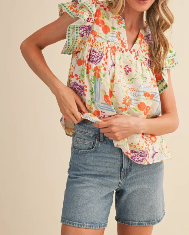 Floral Flutter Sleeve Top