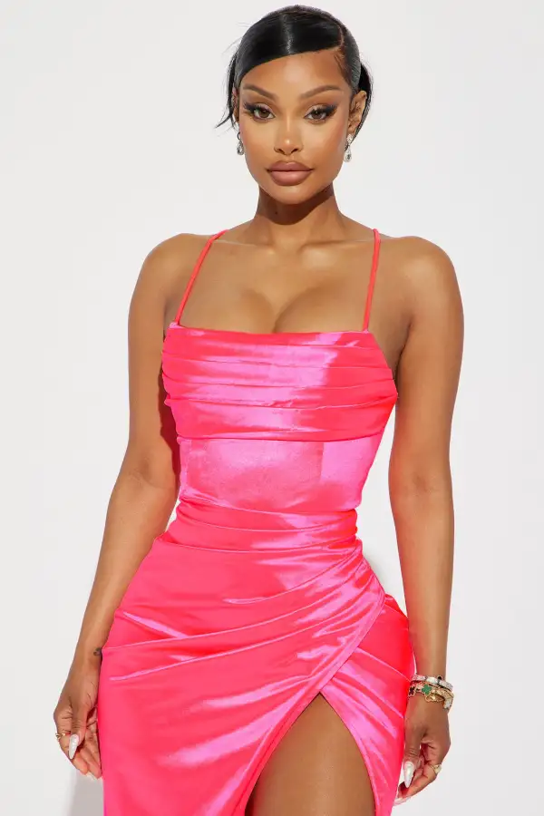 Tonight I'm Yours Satin Maxi Dress - Neon Pink