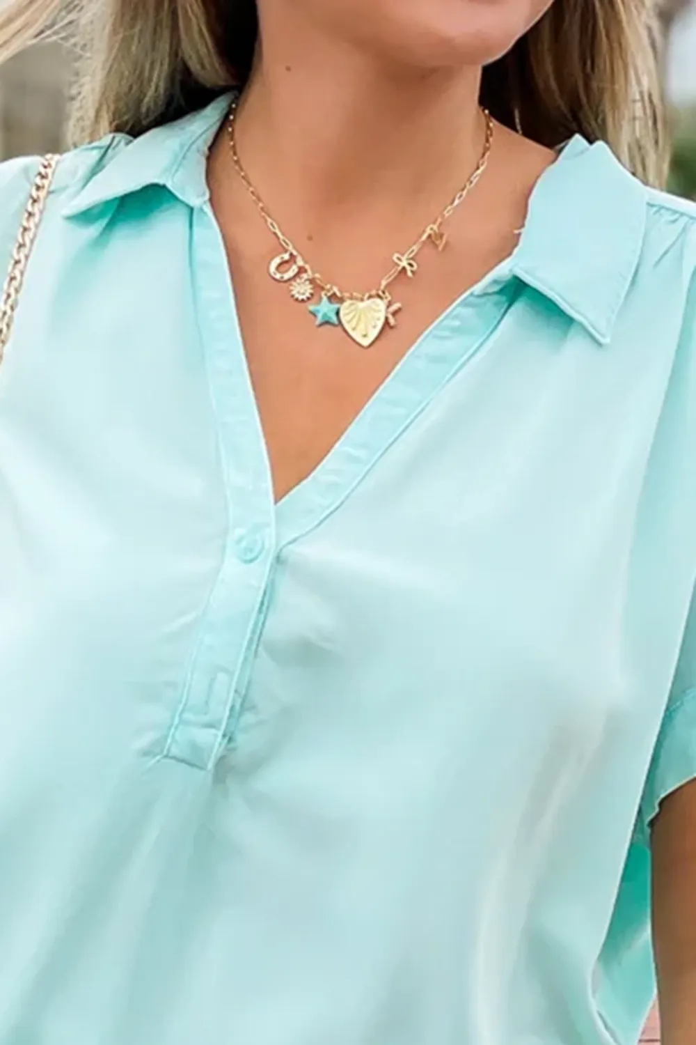 V-Neck Light Green Casual Top