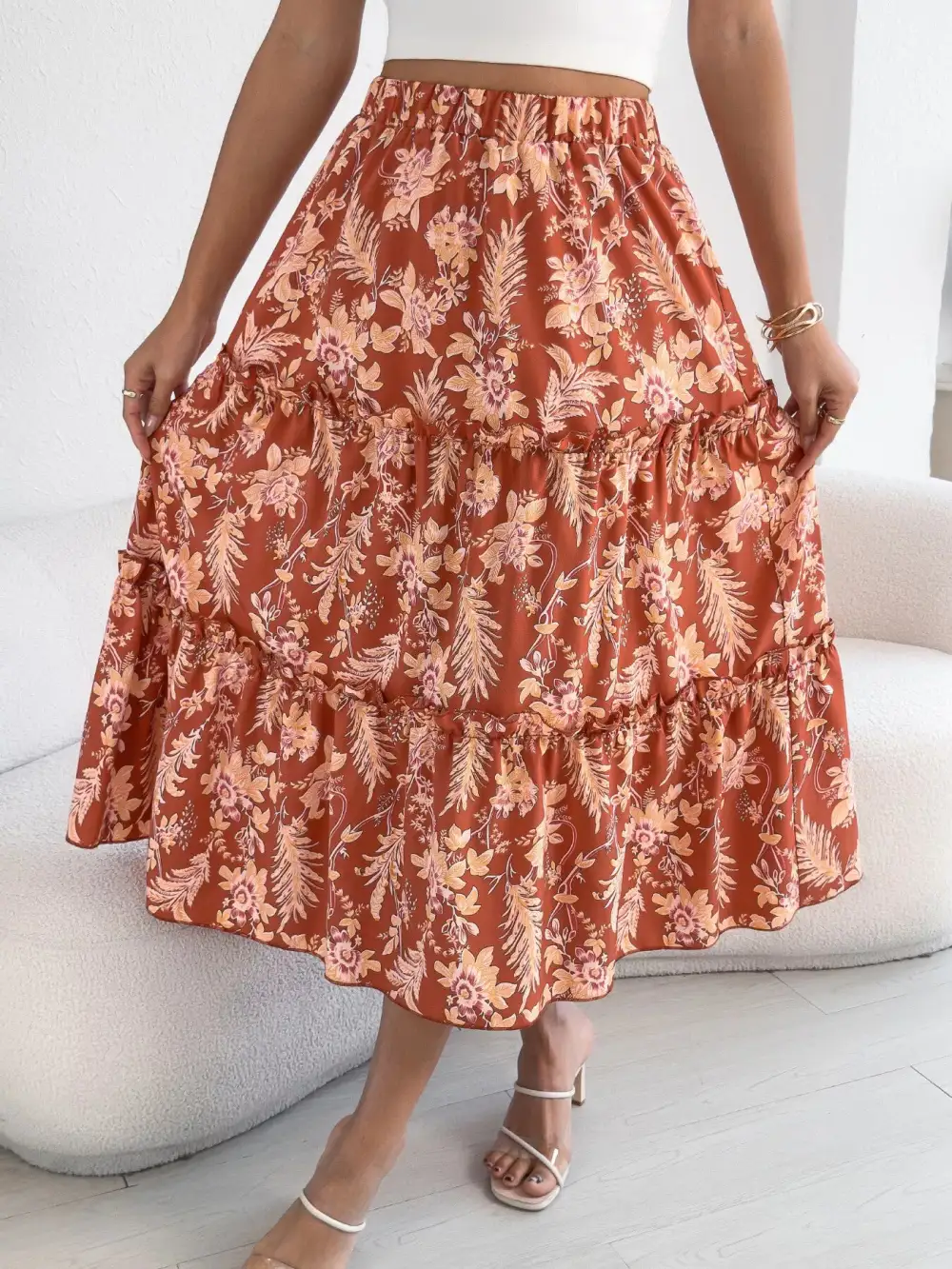 Everyday Ruffle Floral Midi Skirt