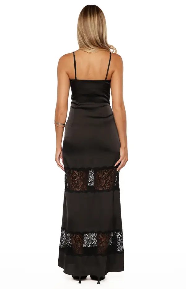Satin Lace V Neck Maxi Dress