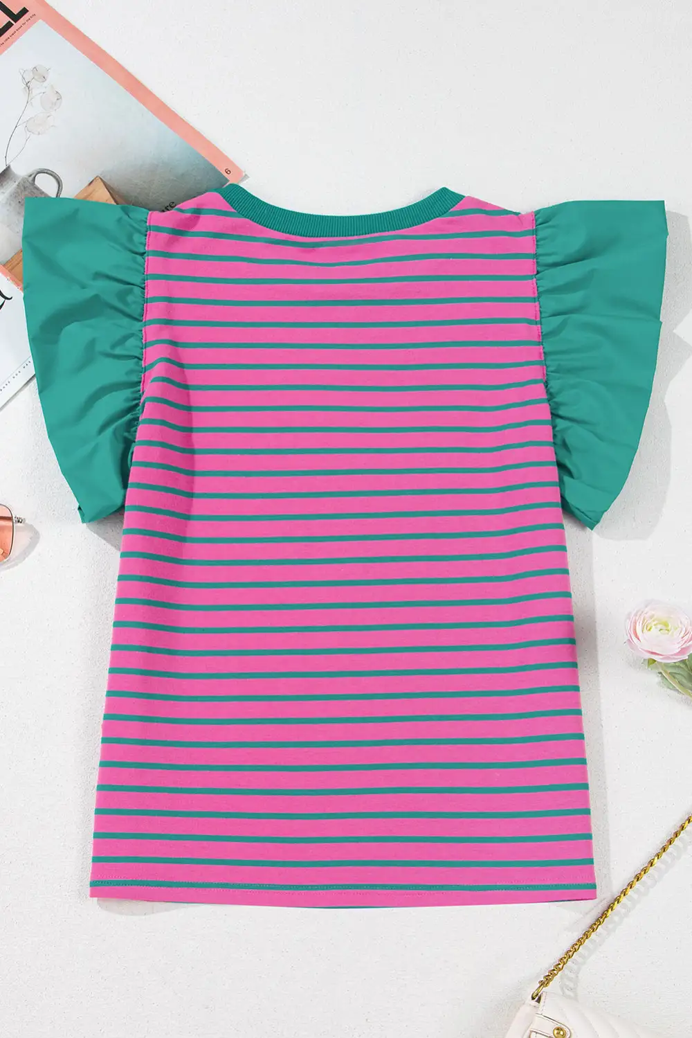 Everyday Striped Ruffled Crew Neck Blouse