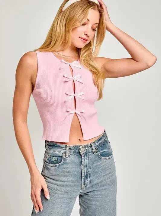 Bows are my Friend Satin Bow Detail Sleeveless Sweater Top