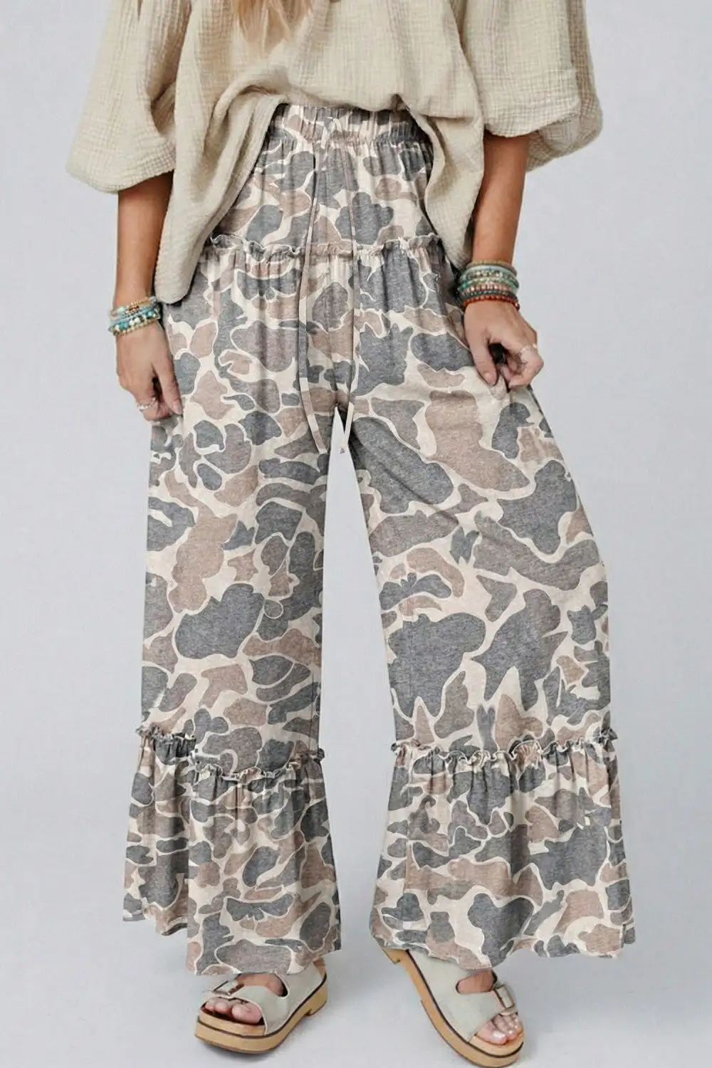 Camo Wide Leg Casual Pants