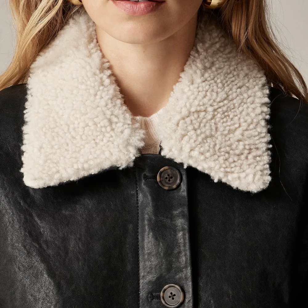 Cropped Leather Coats with Sherpa Collar