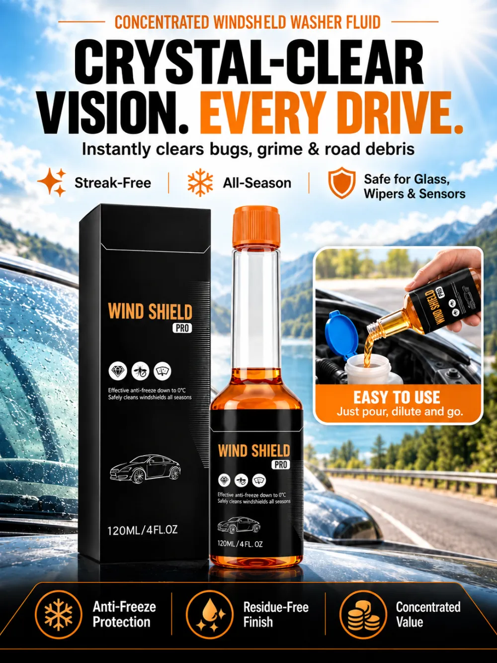 🚗 Concentrated Windshield Washer Fluid – Clear Vision for Car Auto Windows