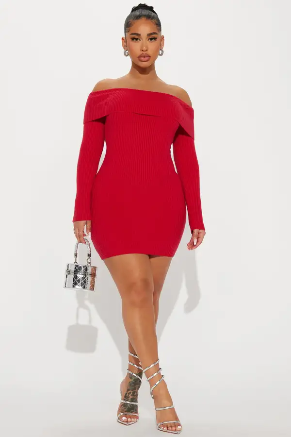Violet Sweater Mini Dress - Red