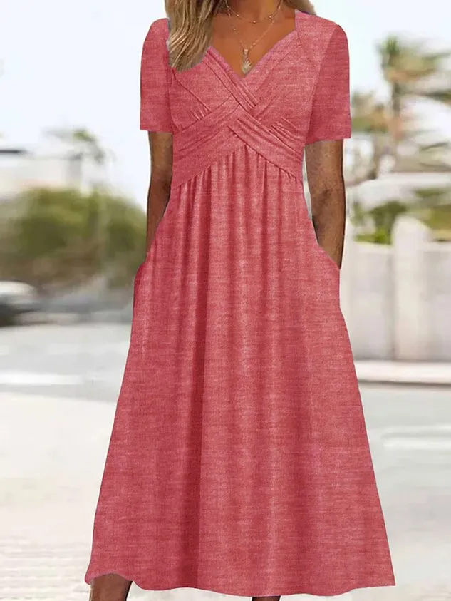 Women Casual Plain Natural Regular Fit Sweetheart Neckline Fit & Flare Maxi Dress