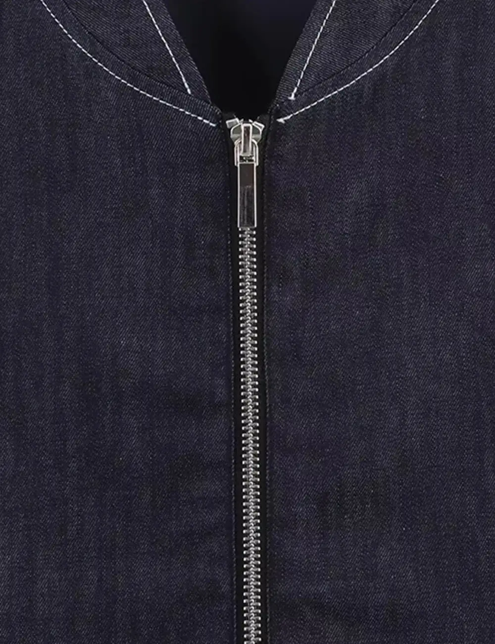 Baseball Collar Topstitching Denim Bomber Jacket