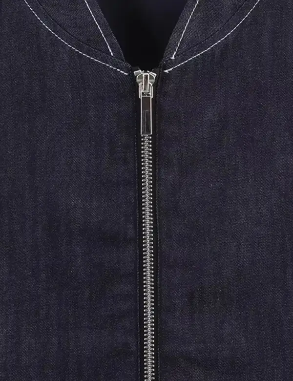 Baseball Collar Topstitching Denim Bomber Jacket