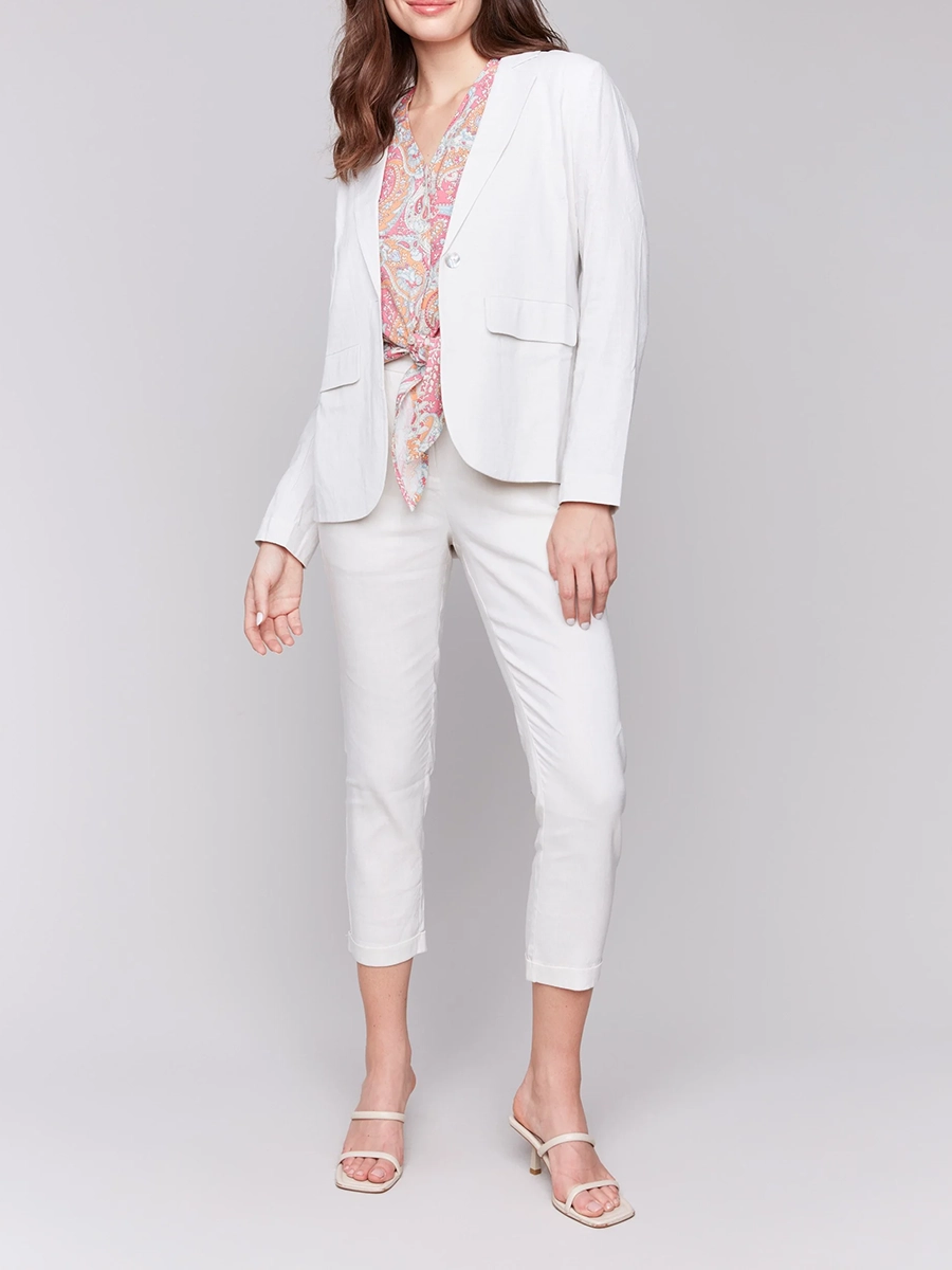 Linen Blend Skin-Friendly Solid Color Suit Jacket