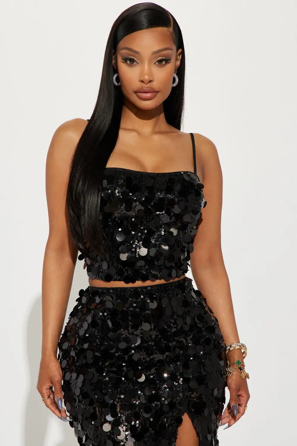 Radiant Sequin Skirt Set - Black