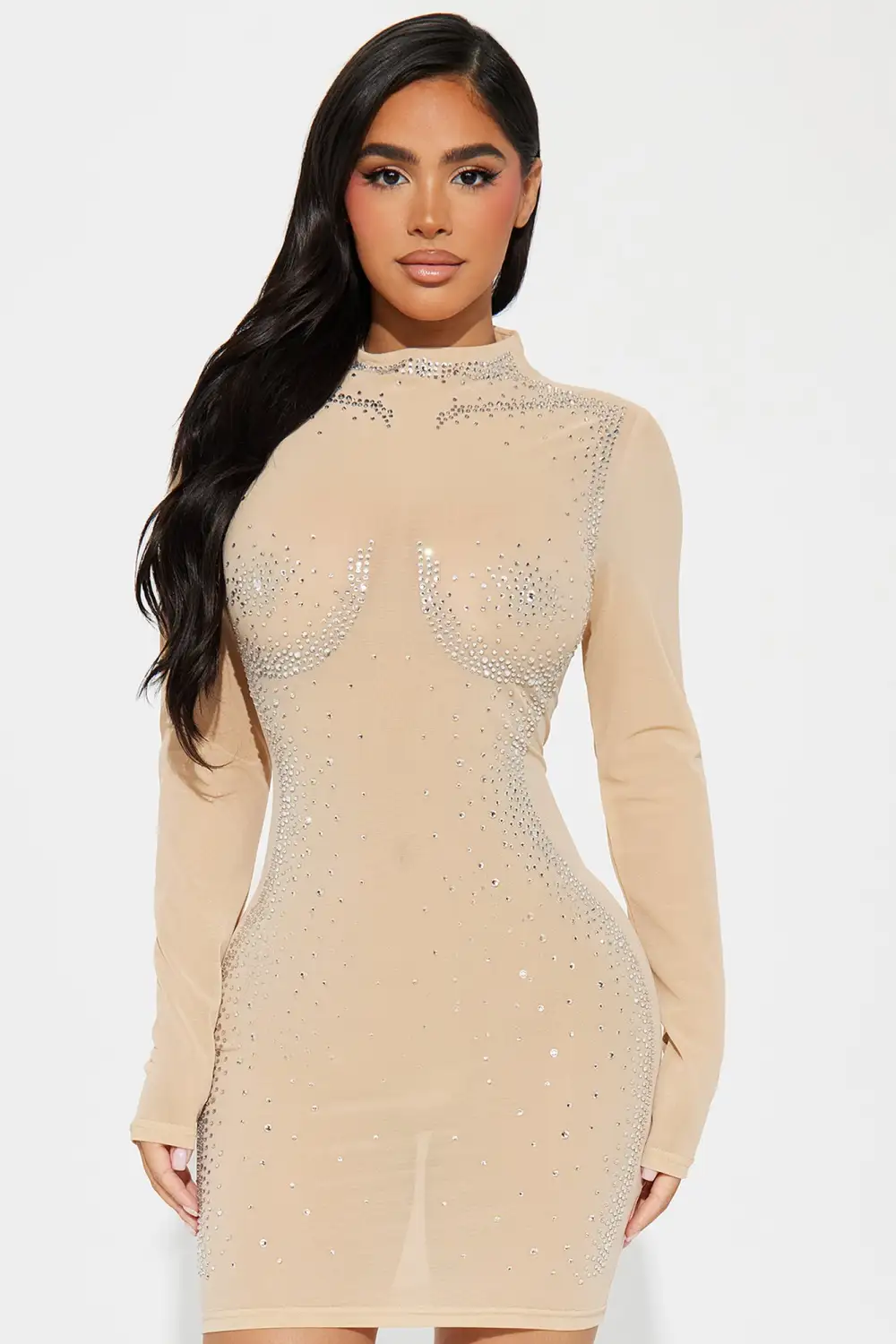 Aaliyah Embellished Mini Dress - Mocha