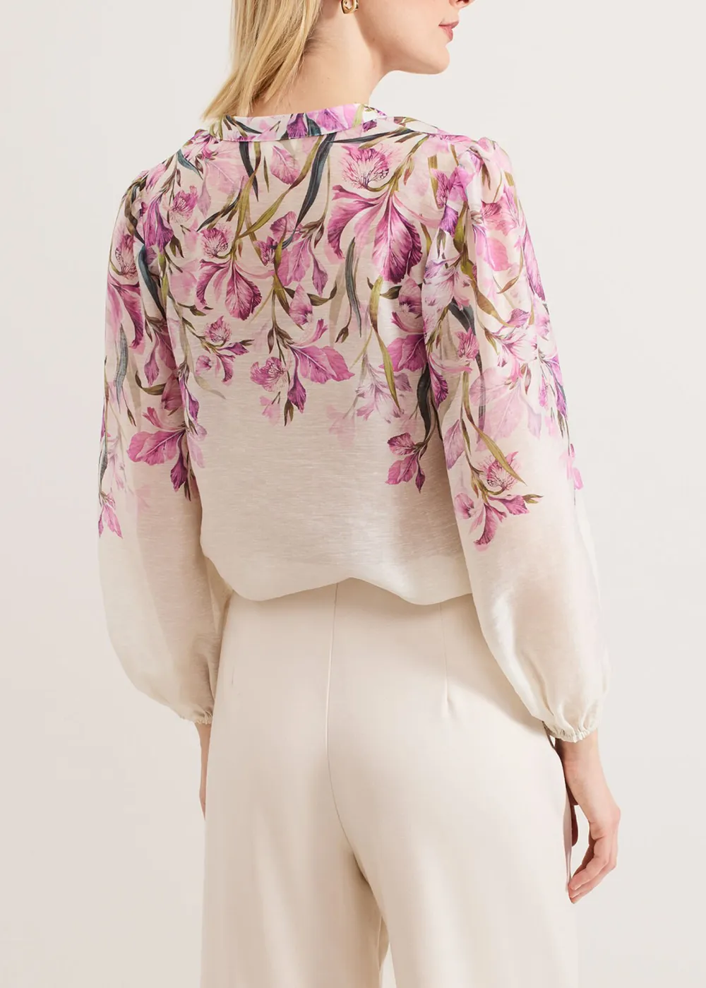 Skin-Friendly Breathable Linen Pink Printed Ladies Shirt