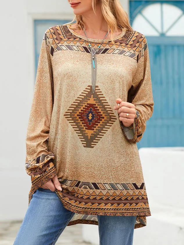 Geometric Loose Casual Long sleeve Top