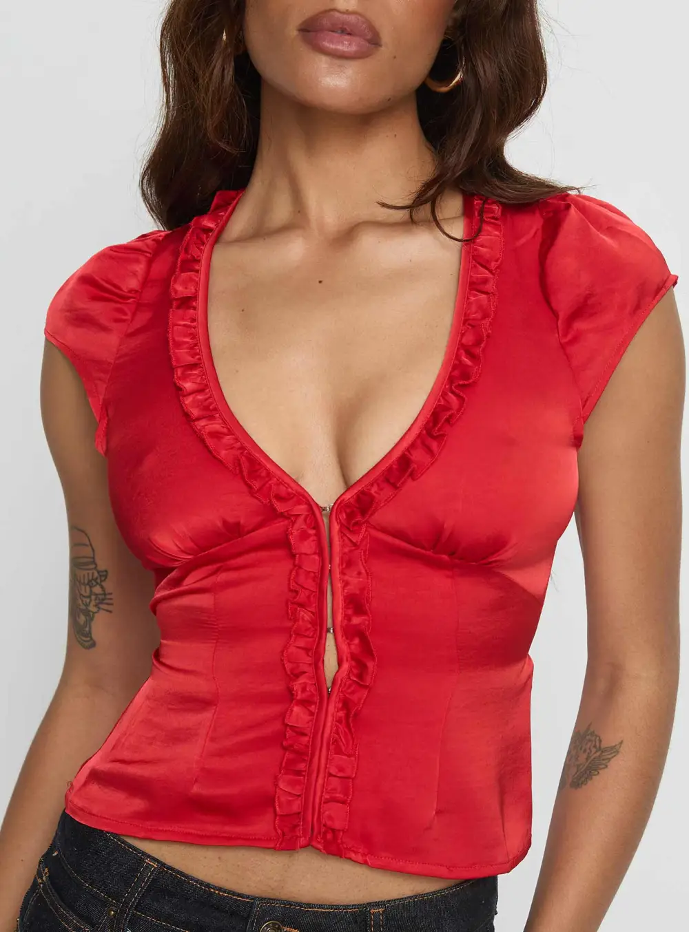 Draped Ruffle Detail Ruched Blouse