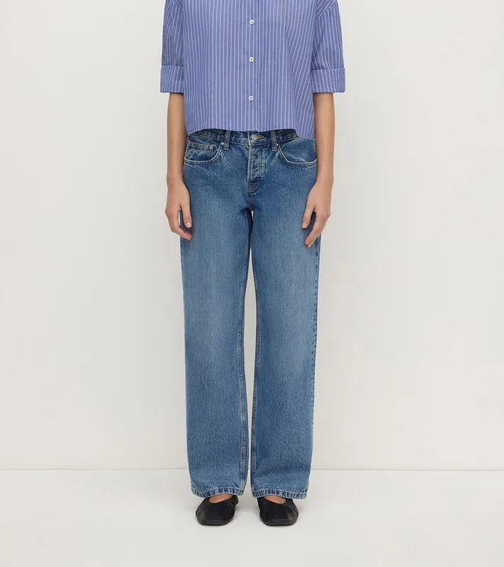 Blue & White Striped Cropped Cotton Shirt