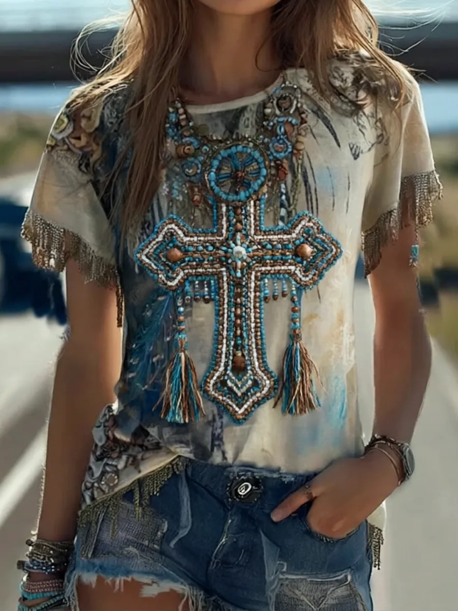 Women'S Casual Retro Western Faith T-Shirt