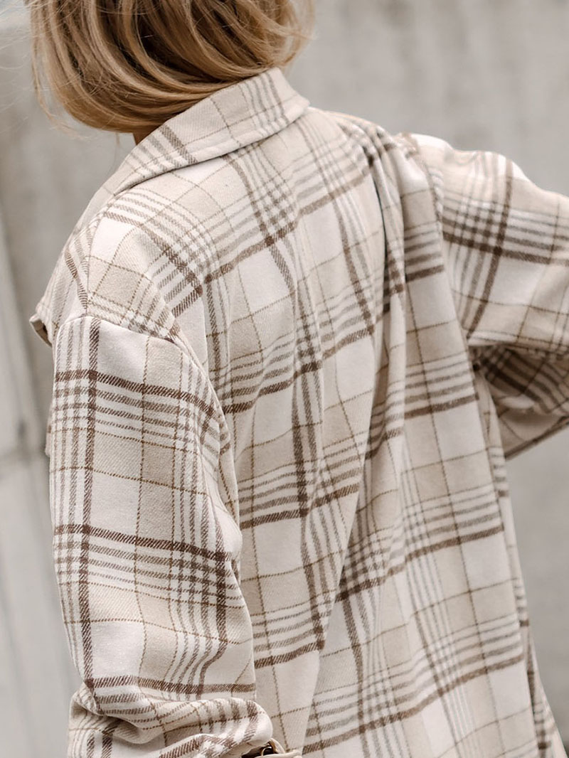 Khaki Plaid Removable Hood Buttoned Shacket