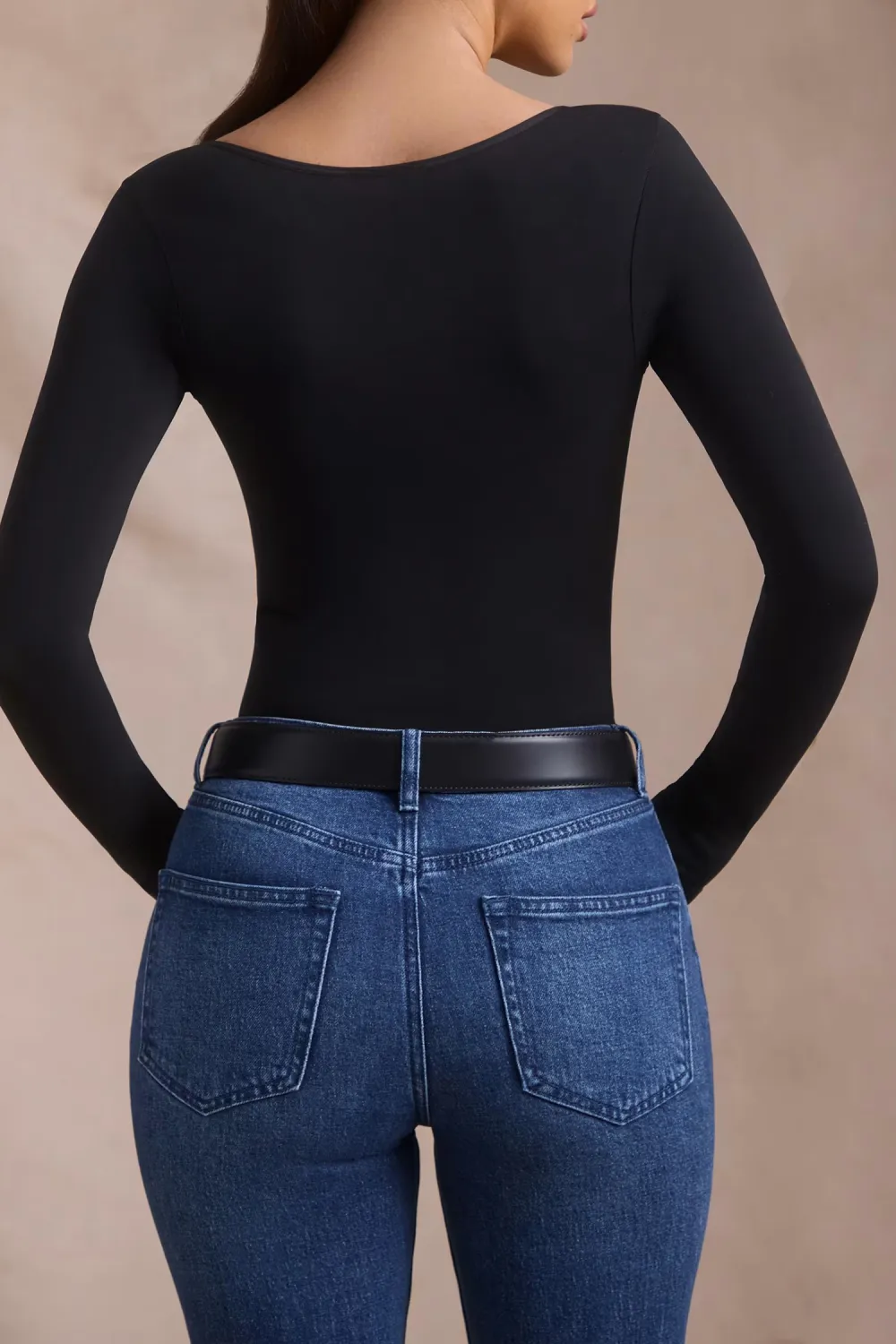 Simple Solid Color Square Neck Women's Long Sleeve Jumpsuit