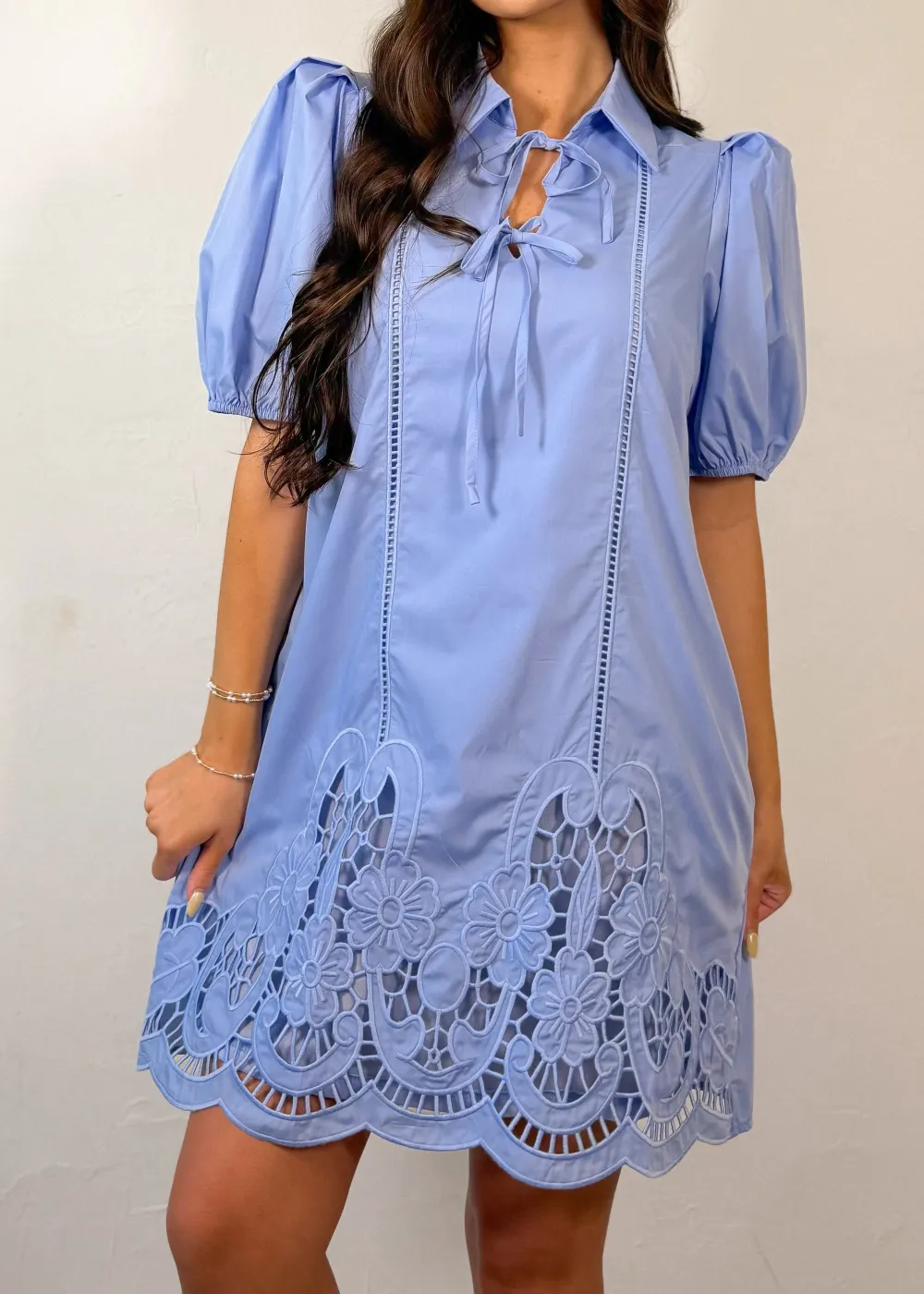 Lace Hem Puff Sleeve Casual Dress