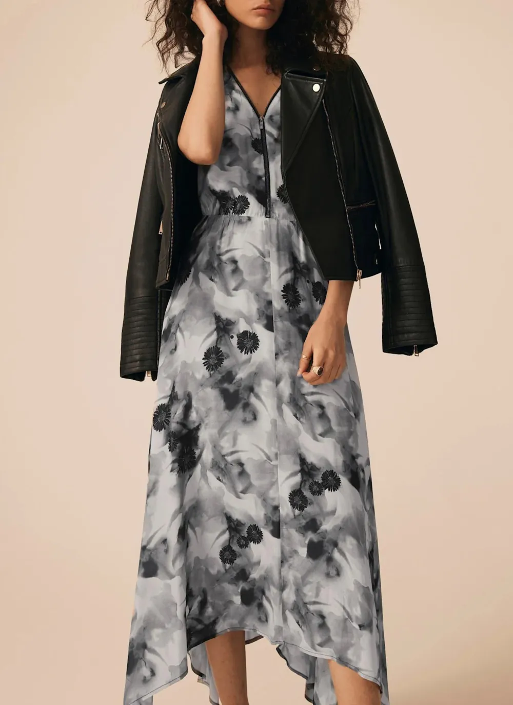 Casual Style Grey Abstract Print Midi Dress