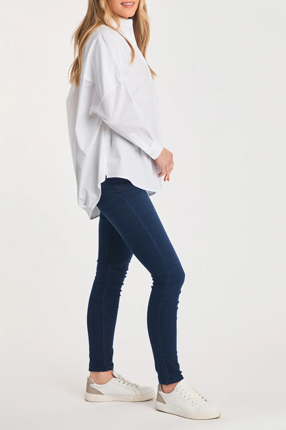 White Cotton V-Neck Lapel Shirt For Women