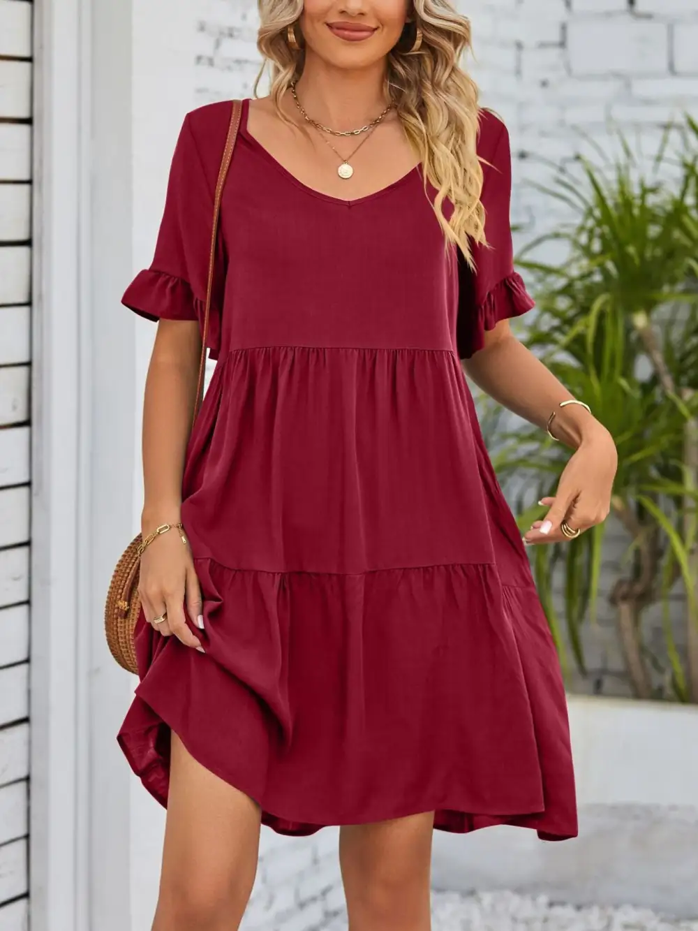 Relaxed Shape Ruffle Tiered Mini Dress