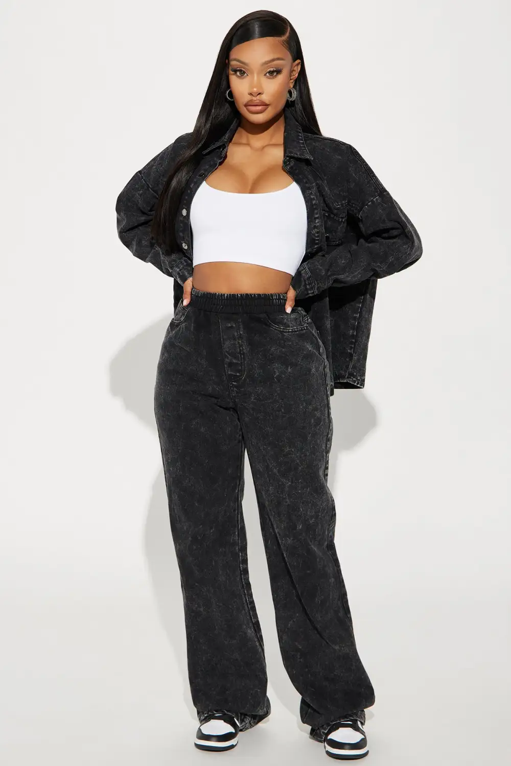 The Only Match Denim Pant Set - Black