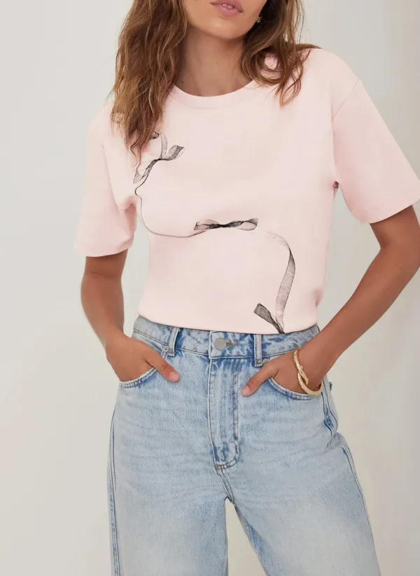 Casual Style Pink Cotton T-Shirt