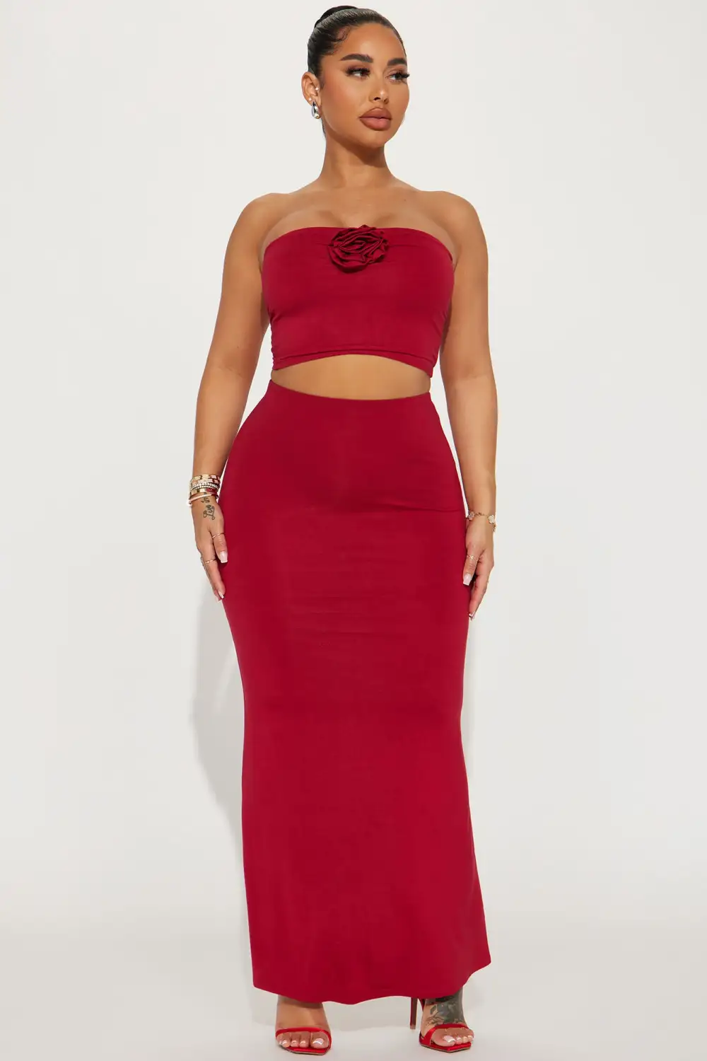 La Vie En Rose Skirt Set - Red