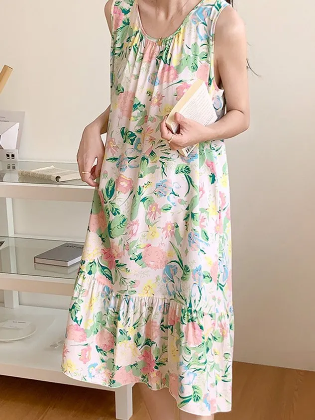 Breathable Casual Loose Floral Print Nightdress