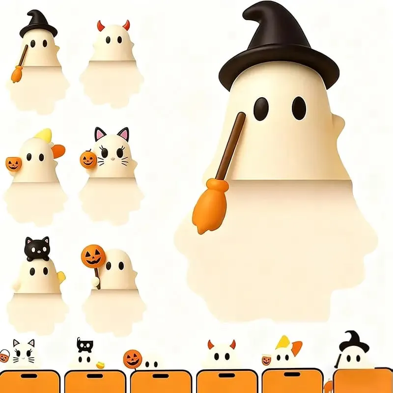 3D 6Pcs Halloween Phone Charms Spooky Ghost Pumpkin Bat Mini Figures