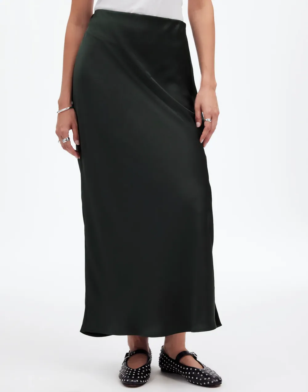 Dark Green Satin Maxi Slip Skirt
