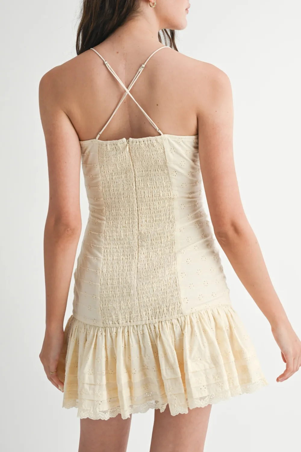 Eyelet Spaghetti Strap Mini Dress