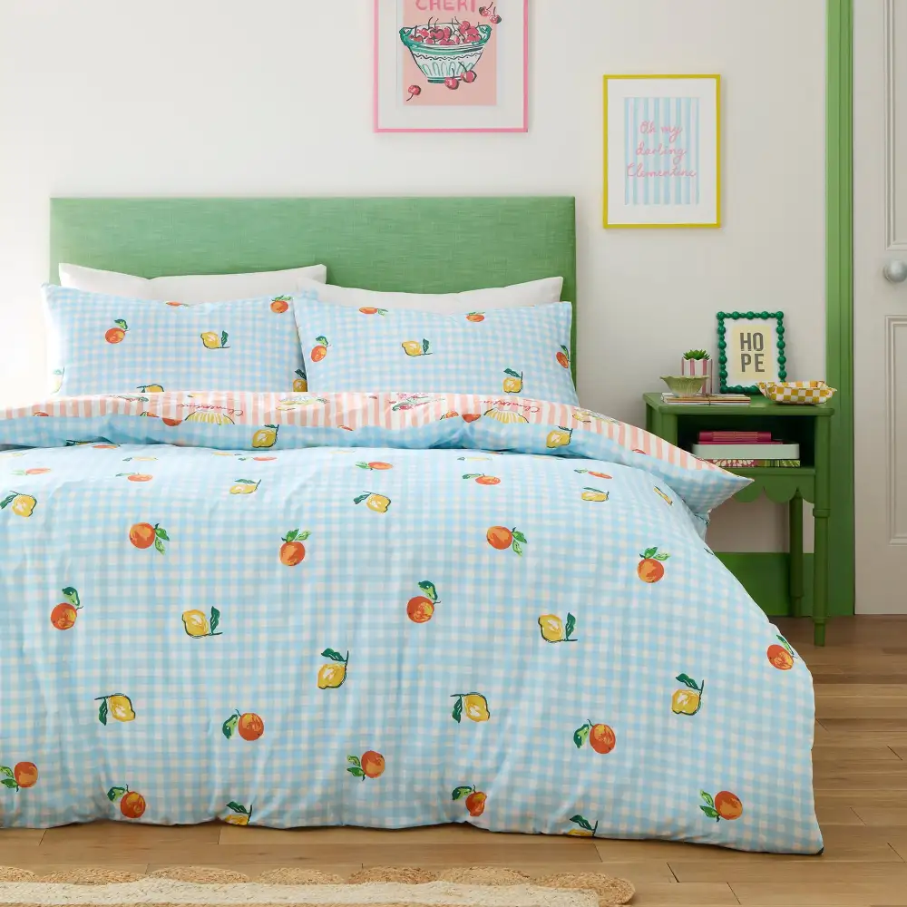 Reversible Gingham Check Polycotton Duvet Cover Set