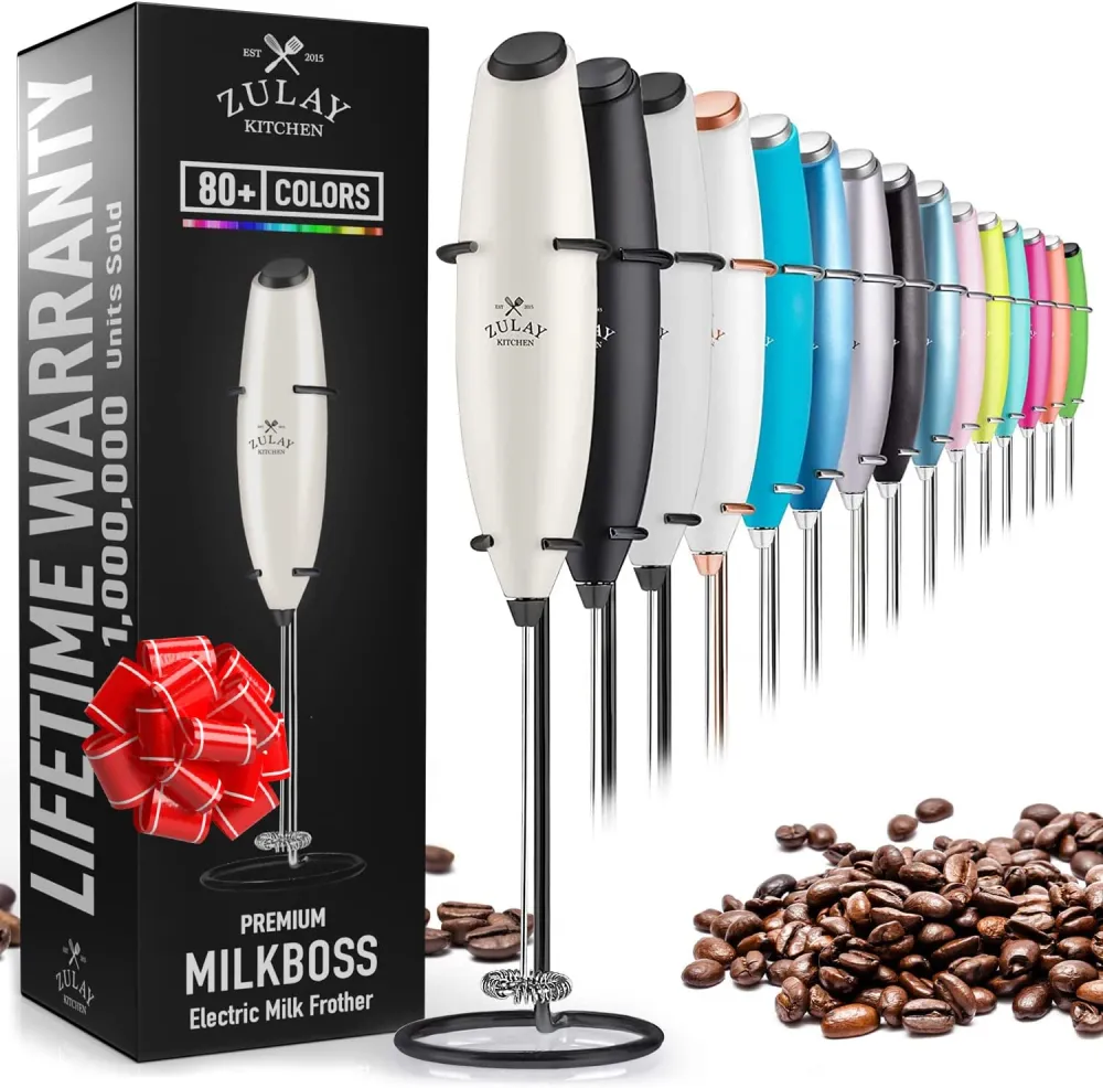 Powerful Milk Frother Handheld Foam Maker for Lattes - Whisk Drink Mixer for Coffee, Mini Foamer for Cappuccino, Frappe, Matcha, Hot Chocolate by Milk Boss (Black)