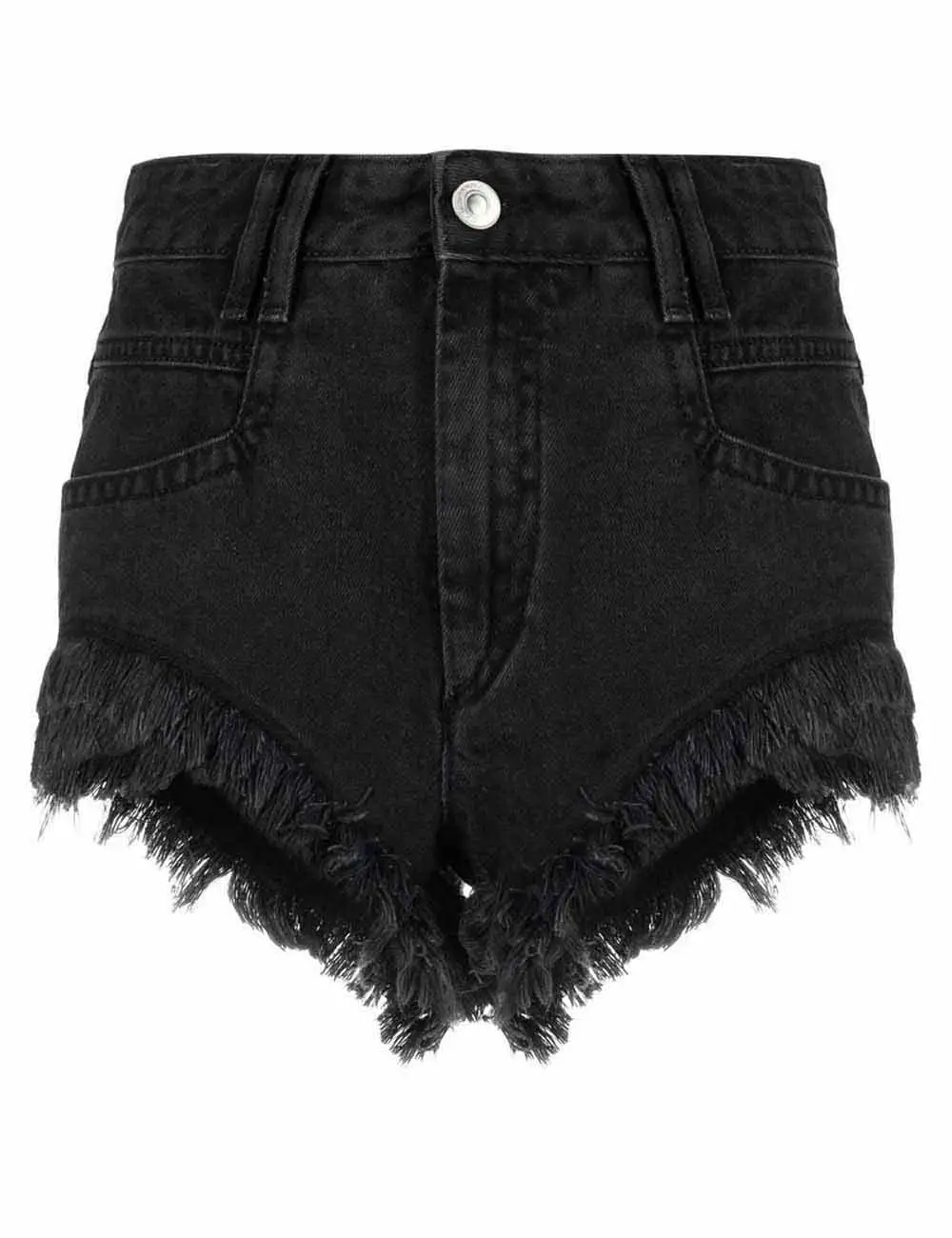 Button Closure Raw Frayed Hem Denim Shorts