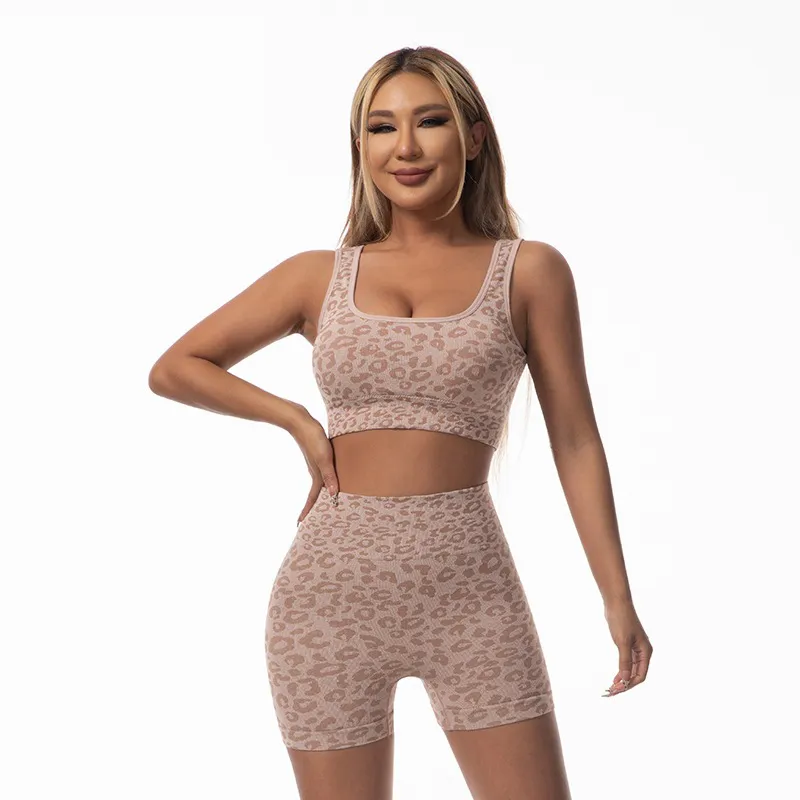 Seamless Leopard & Polka Dot, Sports Bra & Shorts Set SohoChic Sold by Coral Canton