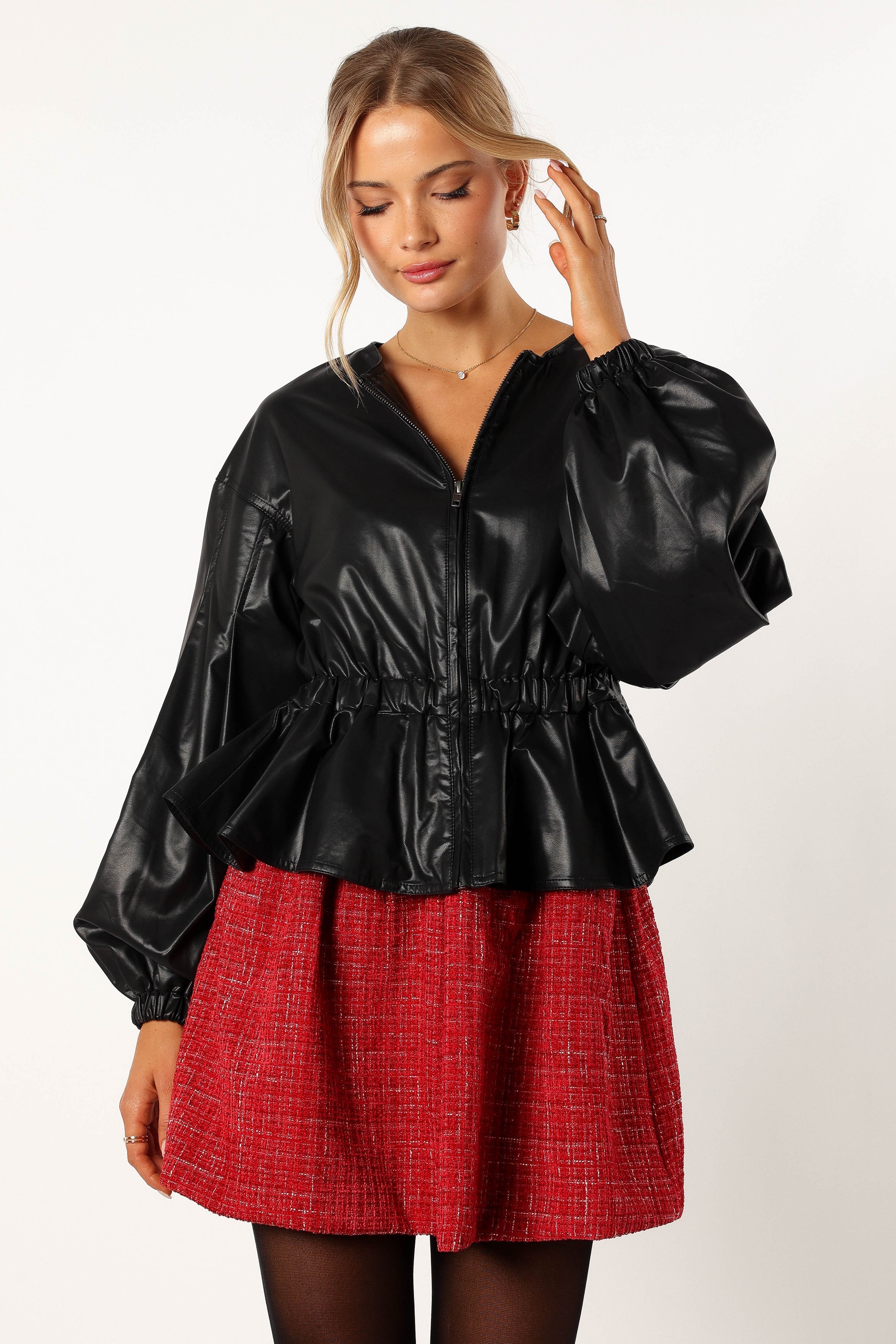 Ivanna Faux Leather Puff Sleeve Jacket - Black