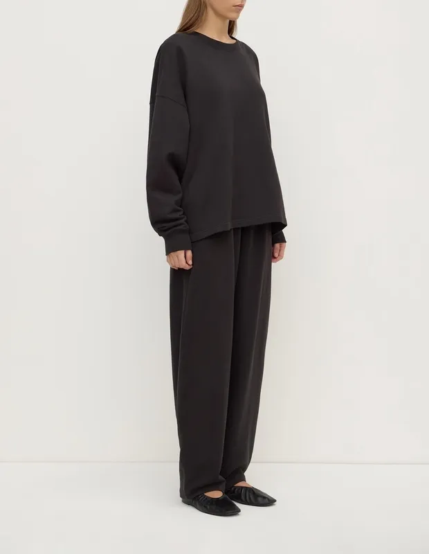 Washed Black Brushed Cotton Lounge Sweatshirt